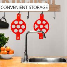 Silicone Pancake Mold, Cake Mold, Flip Pancake Mold, Non-Stick Silicone Egg Ring Mold, Reusable Egg Cooking Mold, Perfect Fried Egg Mold And Pancake Ring Kitchen Baking Accessories - Red - View 8