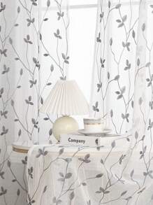 1pc Embroidered Sheer Curtain, Softening Light Sheer Curtain, Perforated Sheer Curtain, Grommet Sheer Curtain, Semi-Transparent Filtering Sheer Curtain, Suitable For Home Or Office Use, Solid Color Farmhouse Style Curtain For Living Room, Bedroom, Balcony, Home Decor