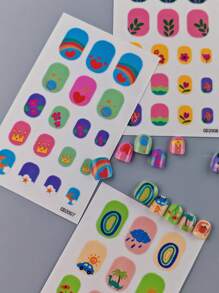 6 Sheets(108pcs) Package Flower Pattern Kawaii Bow Design Cartoon Nail Art Stickers, Pink Rabbit Kids' Nail Sticker For Children's Nail Decoration/ Children Gifts