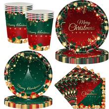 10pcs/20pcs/50pcs/Set Christmas Party Tableware Set - Serves 10 Guests, Includes 9-Inch And 7-Inch Disposable Paper Plates, Napkins, Cups - Ideal For Christmas, Birthday Parties, Baby Showers, Dining Table Decor - Multicolor - View 1