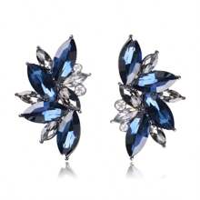 1pc Fashionable Exaggerated Brand Popular Jewelry Earrings, Geometric Flower Alloy Electroplated Rhinestone