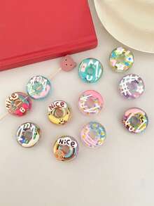 6 Stücke zufällige neue, handbemalte bunte Donut Perlen aus Acryl, DIY Handwerk für Schmuckherstellung, Handy Charm, Schlüsselanhänger, Stift Dekoration Accessoires - Zufällige Stile - Übersicht 5