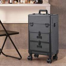 LIVINGANDHOME Living And Home 3-In-1 Luxury Cosmetic Trolley Case - Expandable Makeup Organizer With Lockable Drawers (57cm, Diamond Rose Gold) - Black 37cm W X 24cm D X 56cm H - View 2