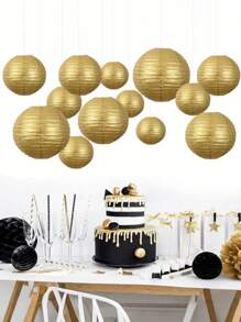 5pcs Gold Paper Lanterns Set, Easy-To-Hang 6", 8", 10" Round Chinese Paper Lanterns For Bridal Showers, Anniversaries & Celebrations, Indoor/Outdoor Decoration