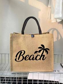 時尚大容量母袋,帶字母圖案,適用於購物,海灘或度假,母親節禮物母親禮物 - 卡其色 - 查看 10