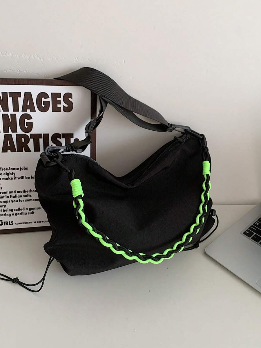 时尚彩色编织装饰轻质尼龙斜挎包