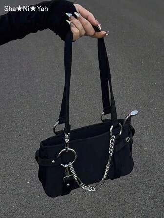 Sweet Cool Hot Girl Metal Chain Decoration Dark Gothic Style B2Y Style Punk Retro Armpit Shoulder Bag