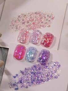 6件/套 2026新款 15毫升容量 情人节礼物 夏季梦幻婚礼蕾丝亮片超亮细闪糖果冰透明不对称闪片玻璃纸凝胶指甲油，季节性星光闪片持久亮泽美甲 - 彩色 - 查看 6