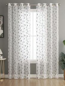 1pc Embroidered Sheer Curtain, Softening Light Sheer Curtain, Perforated Sheer Curtain, Grommet Sheer Curtain, Semi-Transparent Filtering Sheer Curtain, Suitable For Home Or Office Use, Solid Color Farmhouse Style Curtain For Living Room, Bedroom, Balcony, Home Decor