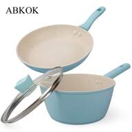 ABKOK 1pc/2pcs 18cm Nonstick Frying Pan & Stockpot Duo – Space-Saving Design For Singles & Couples, Single Pans And Cookware Sets Are Sold Individually
