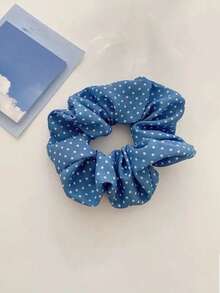 5 件蓝色花卉发圈，大号简约可爱甜美女孩波尔卡圆点发圈，高弹力马尾发圈，适合运动、旅行、马尾辫固定器、发圈、洗脸、发饰