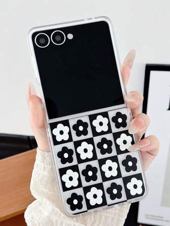 1 件时尚简约磨砂花元素折叠手机壳，可保护和防止掉落：SamsungGalaxy Zflip 3/Zflip 4/Zflip 5/Zflip 6/Zflip 7/OPPO Find N3 Flip/OPO Find N2 Flip/Razr 50 Ultra/Razr 60 Ultra/Razr 60/Razr 50/XiaomiMIX Flip 防水防震防摔防刮