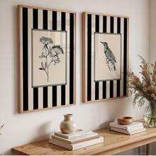 1 bức tranh nghệ thuật treo tường hình chim và hoa sọc đen, tranh vải canvas, áp phích vẽ đường nét thiên nhiên, trang trí nhà nông thôn cho phòng ngủ, phòng khách, trang trại mộc mạc hoặc phòng ký túc xá, không có khung - Nhiều màu - Xem 2