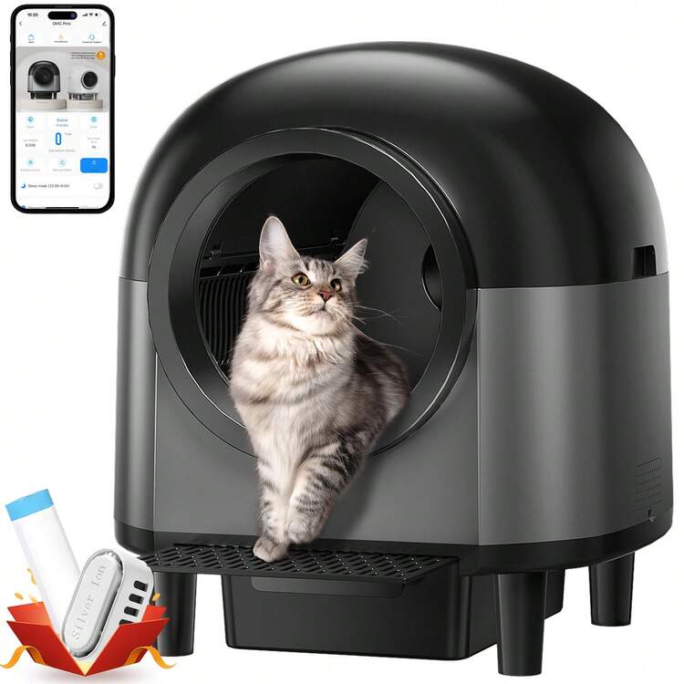 OMCPET猫 トイレ 自動 10つのセンサー搭載 猫用階段付き 猫