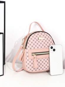 Adjustable Strap Girl's Work Backpack, Zipper Commuter Purse - Pink Shoulder Bag - Pink - View 7