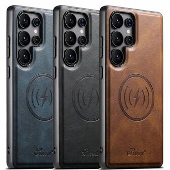  SUTENI 奢华仿皮油蜡手机壳磁铁无线充电适用于 Galaxy S25Ultra S24Plus S23 S22 Note20 黑色/棕色/蓝色适合男女亲朋好友长辈节日礼物