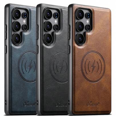  SUTENI 奢华仿皮油蜡手机壳，磁吸无线充电，适用于三星 Galaxy S26 Ultra S25 Plus S24 S23 S22 Note20，黑色/棕色/蓝色可选，男女通用，送给亲朋好友和长辈的节日礼物