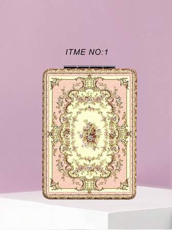 1 Stück klappbarer Kosmetikspiegel, tragbarer kompakter leichter Handspiegeln, strapazierfähiges Kunstleder, Blumen Dekor Design, faltbare Struktur, 180° Klappspiegel, geeignet für alle Anlässe