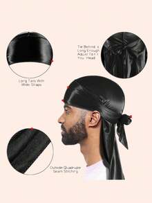 Durag con tiras largas, pañuelos para la cabeza para hombres, gorra para ondas - Multicolor - Ver 2