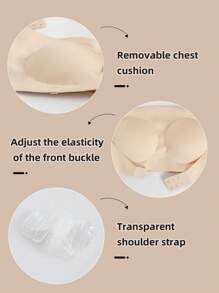 2件套性感无肩带文胸，无缝隐形聚拢文胸内衣套装，两件套前扣抹胸上衣，无钢圈婚纱文胸，透气内衣。 - 彩色 - 查看 6