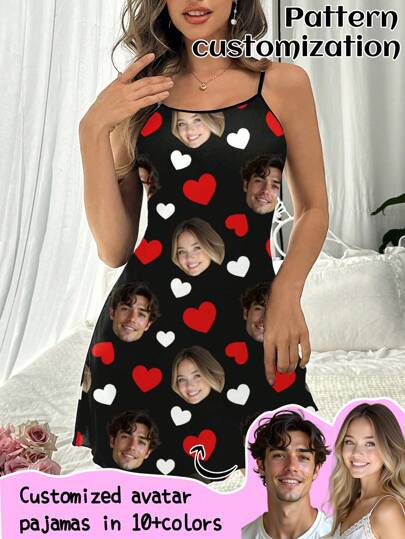 Customized Sleeveless Nightgown, Personalized With Portraits Of People, Children, Pets, Cartoon Or Holiday Themed Designs, Unique Holiday Gift, Dawg, Colorful, Cute, Adorable, Contracted, Funny, Custom, Unique, Customized, Personalized, Ideal Gifts For Him, Ideal Gifts For Her, Boyfriend, Girlfriend, Family, Friends, Her, Underwear & Sleepwear, Christmas Home Atmosphere, Anniversary Gift, Valentine Gift, Birthday Gift, Wedding Gift