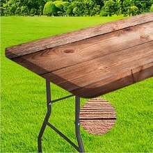 1 件弹性边缘设计桌布，天然木纹图案 - 弹性桌布，增强家居装饰，色彩鲜艳，户外桌布，野餐配件，适合室内和室外使用 - 黑色 - 查看 2