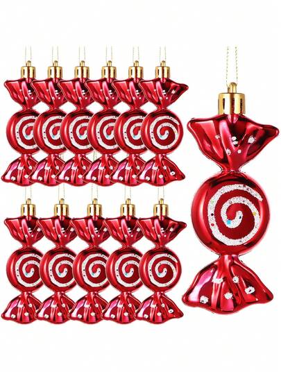6 piezas - Decoraciones de caramelos navideños que cuelgan, decoraciones brillantes de barra de caramelos, decoraciones de menta para el árbol de Navidad con cuerda dorada para Navidad, decoraciones brillantes y brillantes, decoraciones navideñas, decoración navideña para el hogar, regalos navideños, adornos navideños para el árbol, decoraciones para el árbol de Navidad (Rojo)