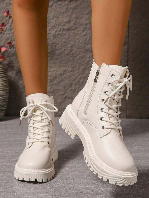 2025 New Autumn/Winter Women Boots, Fashion Versatile Casual Boots, Side Zipper Women Ankle Boots, Lace-Up Women Shoes, Warm Winter Women Boots, Flat Comfortable Women Boots