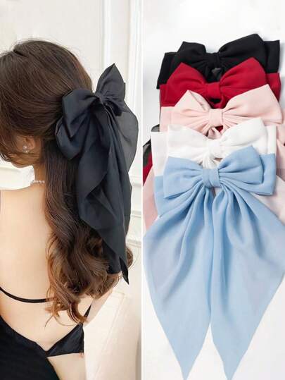 5 PCS Big Bow Clips With Ribbons - Bow-Knot Clips For Thick & Thin Hair, Nonslip Claw Clips, Hair Bows For Girls, Ribbon, Ribbon Bows, Binder Clips, Bows, Party Hair Accessories, Mother's Day Fashion, Daily Party, Hair Accessories Fashion Claw Clips Hair Claws Hair Barrettes, School Stuff