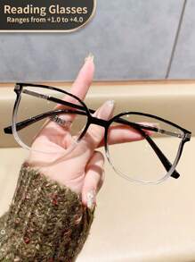 1pc Women's Square Vintage Reading Glasses, Clear Transparent Computer Readers, Magnification +1.0 To +4.0