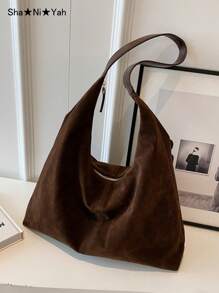 Bolso de hombro casual de gran capacidad de terciopelo retro, bolso de mano de patchwork y bloques de color, elegante y versátil bolso de viaje para mujeres