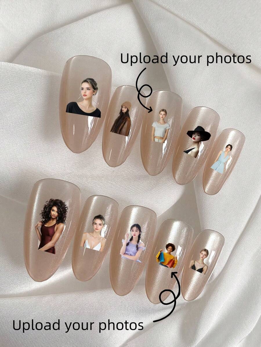 10 Pieces Customized Press On False Nails, Valentine Nails,Customization Of Valentine's Day, Fake Nails,Hand Painted Nails,Valentines Gifts,Customized Nails , Cat's Eye Nude Nails, Hand-Wearing Nails With Custom Patterns, Reusable Nail Art Supplies For Girls And Ladies In Weddings, Parties, Holiday Scenes, Gift A Nail Kit - Multicolor - View 1