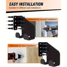 Soporte para herramientas de uso intensivo - Gancho para soplador de hojas, estante de pared de metal extra grande de uso intensivo, con orificios pretaladrados, para garaje, taller, uso profesional y doméstico, ahorro de espacio, organizador de motosierra (negro), organización de herramientas, diseño resistente, construcción duradera, coleccionista de herramientas, estantería de almacenamiento