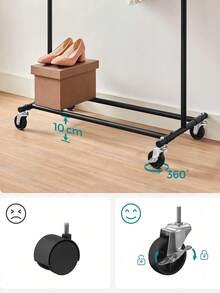 Clothes Rack On Wheels, Heavy Duty Clothes Rail, With Extendable Hanging Rail, 90 Kg Load Capacity, Easy Assembly, Portable, Black - Black - View 4