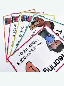 A4 English Five Senses Cognitive Learning Poster, Educational Cards, Children's Teaching Aids