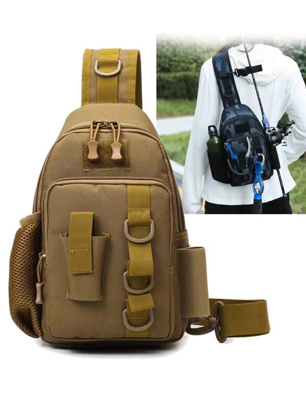 Mochila táctica para pesca para hombres, bolsa de cintura/pecho con MOLLE, con portavarillas dedicado, espalda acolchada y transpirable y accesorios para equipamiento - Equipo exterior definitivo para pescadores, caza, senderismo y aventuras de escalada