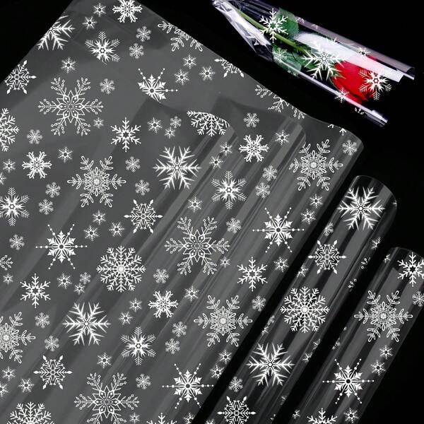 20 Sheets Christmas Wrapping Paper, Christmas Snowflake Cellophane Wrapper, Clear Plastic Wrapping Paper Sheetsfor Christmas And Xmas Present Gift Party Packaging (58x58cm/22.8x22.8inch)
