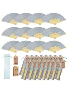 3/15/30 件/套蓝色木质折扇，含礼品袋和感谢卡，新娘竹制手扇，单身派对婚礼新娘回礼，伴娘竹制手扇，单身派对拍照道具，伴娘礼物和婚礼装饰，派对和活动的完美之选，夏季配饰，女士折扇 - 彩色 - 查看 1