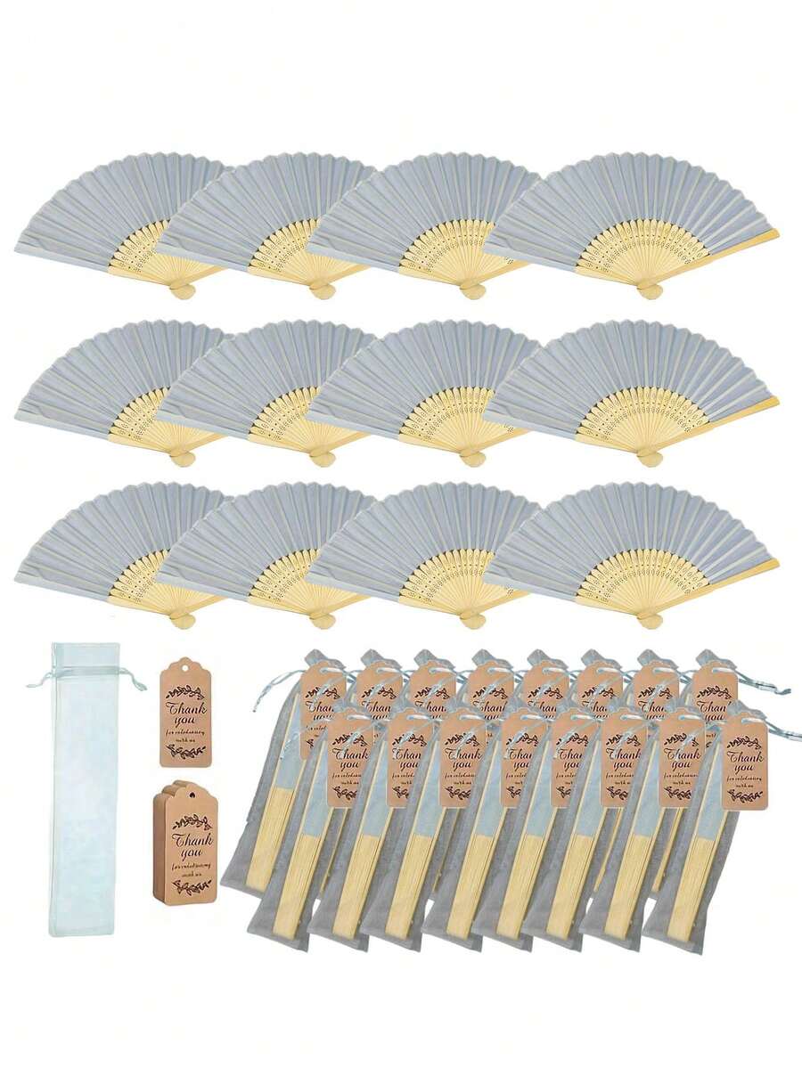 3/15/30 件/套蓝色木质折扇，含礼品袋和感谢卡，新娘竹制手扇，单身派对婚礼新娘回礼，伴娘竹制手扇，单身派对拍照道具，伴娘礼物和婚礼装饰，派对和活动的完美之选，夏季配饰，女士折扇 - 彩色 - 查看 1