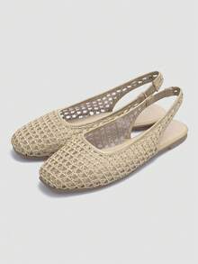 Giày bệt dệt từ sợi raffia cao cấp, thoải mái, thời trang mới của ADAMUMU dành cho nữ, kiểu dáng dễ thương, phù hợp để mang hàng ngày và đi nghỉ xuân/hè. - Màu be - Xem 2