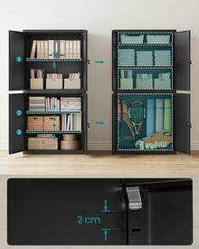 Armoire de Garage à 5 Étagères avec 4 Portes, Armoire de Bureau, 40 x 80 x 180 cm, 2 Serrures, Étagères Réglables, en Métal, Noir d'Encre - Noir - Voir 3