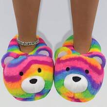 Women's Lightweight, Anti-Slip, Rainbow Embroidered Closed Toe Teddy Bear House Slippers - Multicolor - View 2