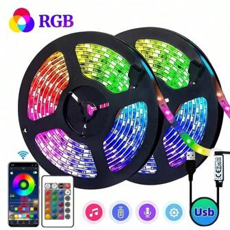 Smart LED Lights For Bedroom, LED Lights APP & Remote Control, RGB LED Strip Lights Music Sync With Color Changing For Room Home Party Festival Decoration USB Interface 1packbaby Shower Family Decorations Gifts