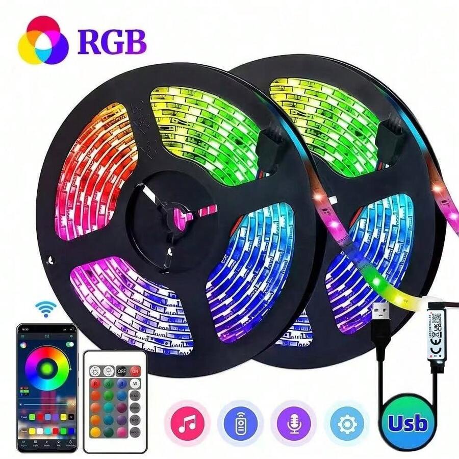 Smart LED Lights For Bedroom, LED Lights APP & Remote Control, RGB LED Strip Lights Music Sync With Color Changing For Room Home Party Festival Decoration USB Interface 1packbaby Shower Family Decorations Gifts - Multicolor - View 1