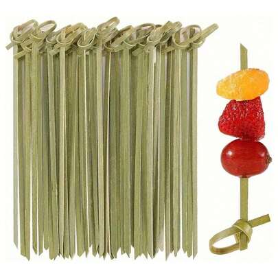 200 piezas de palillos de dientes de bambú hechos a mano con nudos, pinchos de comida con aro, adecuados para aperitivos de fiesta, decoración de sándwiches - perfectos para Navidad, bodas y fiestas de barbacoa