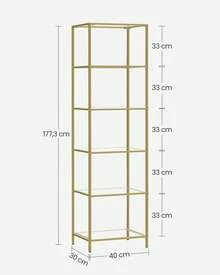 Scaffale in Vetro a 6 Ripiani, Liberia, Organizzatore Portaoggetti, Vetro Temperato, Facile da Montare, per Bagno Soggiorno Camera da Letto Studio, Color Dorato - Dorato - Visualizzare 7