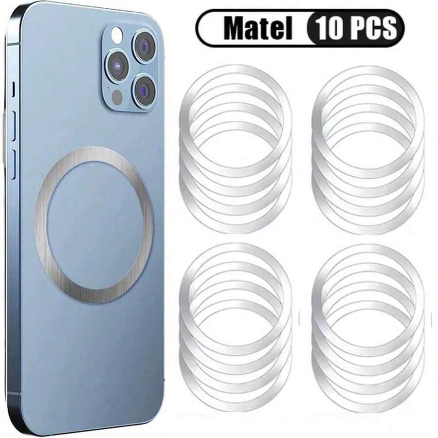 10 件圆形磁性贴纸金属板，适用于车载手机支架 - 銀色 - 查看 1