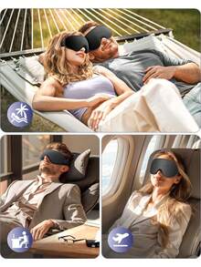 男女睡眠眼罩：遮光睡眠眼罩 - 3D 透气柔软舒适旅行眼罩 - 可调节遮光夜间眼罩，适用于睡眠、学校、返校、旅行、旅行必需品、家居必需品、眼罩、睡眠眼罩 - 黑色 - 查看 6