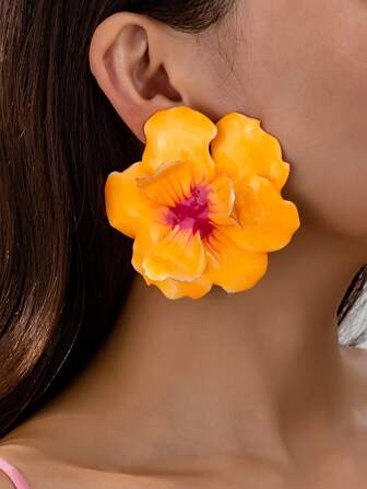 1 对浪漫珐琅花朵耳环，女士适用