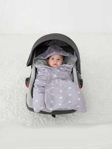 1pc Baby Cotton + Fleece Swaddle Blanket, Stroller Cover, Car Seat Wrap, Warm Infant Carrier Blanket For Autumn/Winter